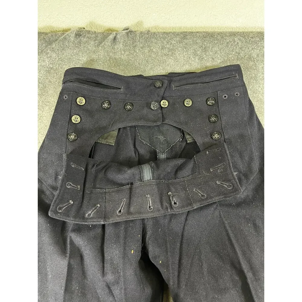 VTG 40s US Navy Sailor Pants Mens 28 Black High Rise Wide Leg Military Workwear